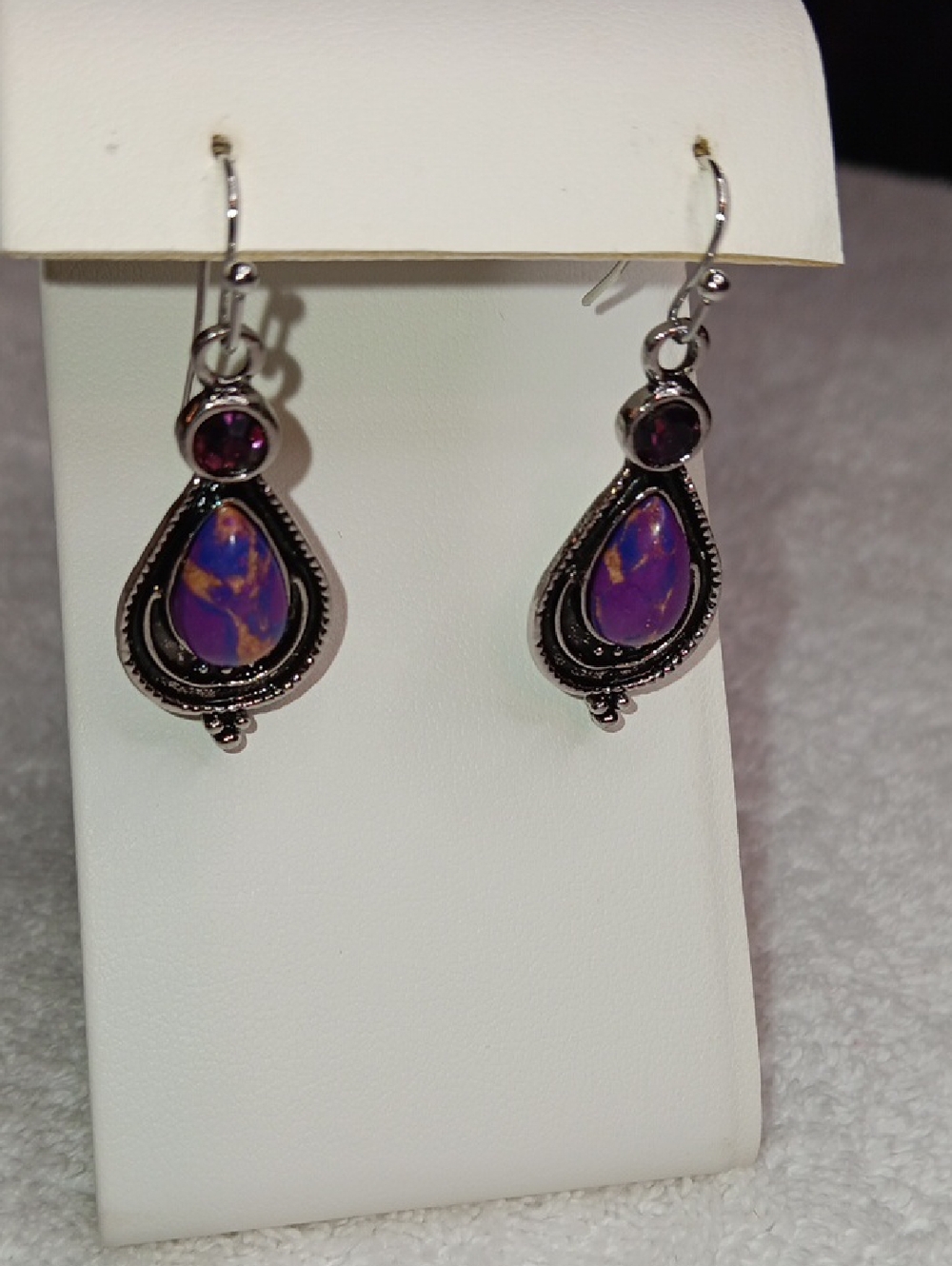 Purple Teardrop Dangle Earrings with Purple CZ